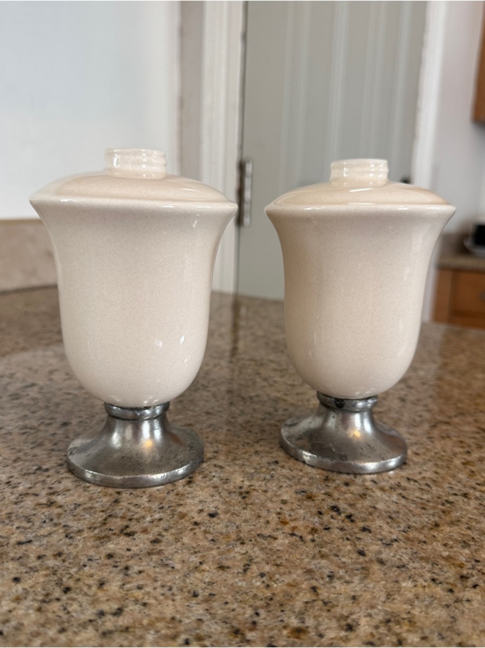 Labrazel Bathroom Mini Vases Decor White Ceramic Pewter Base Italy Set of 2